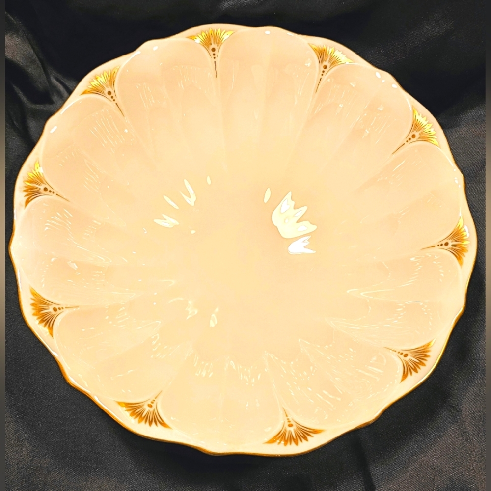 Vintage Lenox Ivory Round Footed Fluted Gold Accent Compote Bowl 10" STUNNING!!